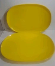 Mid Century Harmony House Melmac Melamine Oval Plastic Serving Dish Yellow Set 2
