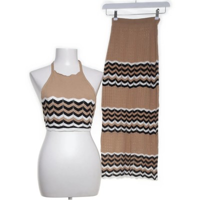 Set, Größe: M, Acryl, Beige/Schwarz/Weiß, Chevron, Musterstrick #isi
