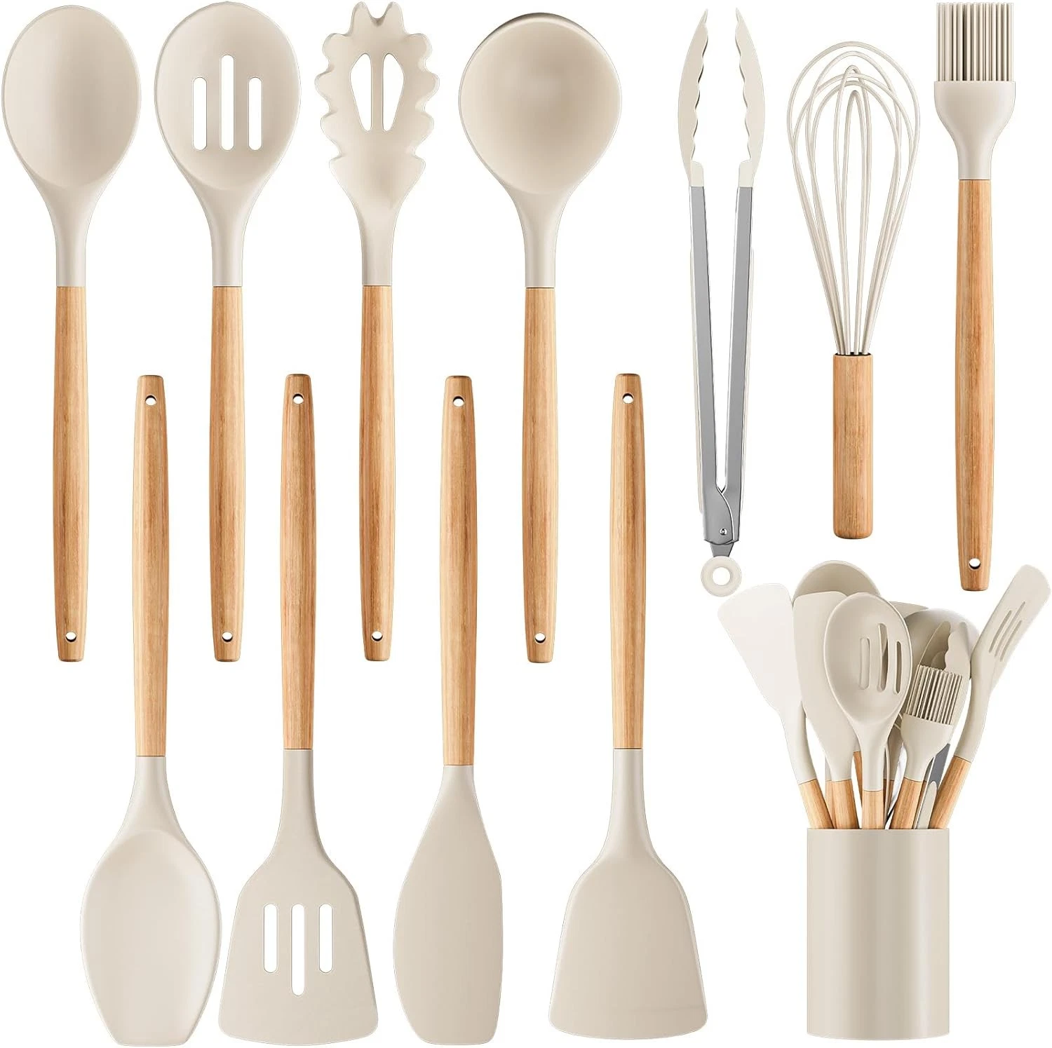 Silicone Cooking Utensil Set,12 PCS Cooking Cookware Kitchen Utensils Set