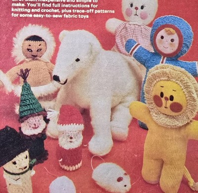1970s Toy Eskimo Lion Rabbit Polar Bear Sewing Crochet Knitting Pattern