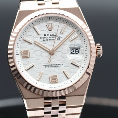 Rolex Land-Dweller Everose Gold 40mm White Honeycomb Motif Dial