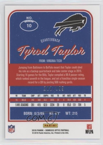 2016 Donruss Optic Aqua /299 Tyrod Taylor #10 - Zdjęcie 2 z 3