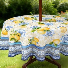 Outdoor Tablecloth with Umbrella Hole and Zipper, Lemon Waterproof Patio Tabl...