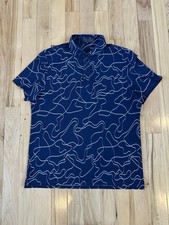 G/FORE Polo Shirt Mens Large Blue Abstract Line Print Golf Performance Stretch