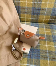 Khaki Mini Nylon Coin Purse Charm w/ Zipper Pull + Protective Velvet Dust Bag