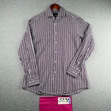 Hugo Boss Shirt 16.5 Purple STriped Slim Fit 2 PLY Button Up Long Sleeve Mens