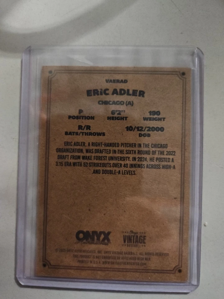 2025 Onyx Vintage Baseball - Eric Adler - Autograph - VAERAD - White Sox - Image 2 of 2