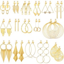 16 Pairs Clip on Earrings Women Jewelry Set Bohemian Clip on Hoop Dangle Drop Ea