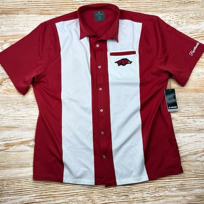 NEW Arkansas Razorbacks Colosseum Strike Bowling Button Up SS Blue Shirt Men's L