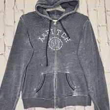 Abercrombie Fitch Women Vintage Y2K Zip Up Hoodie Distressed Navy Blue Medium