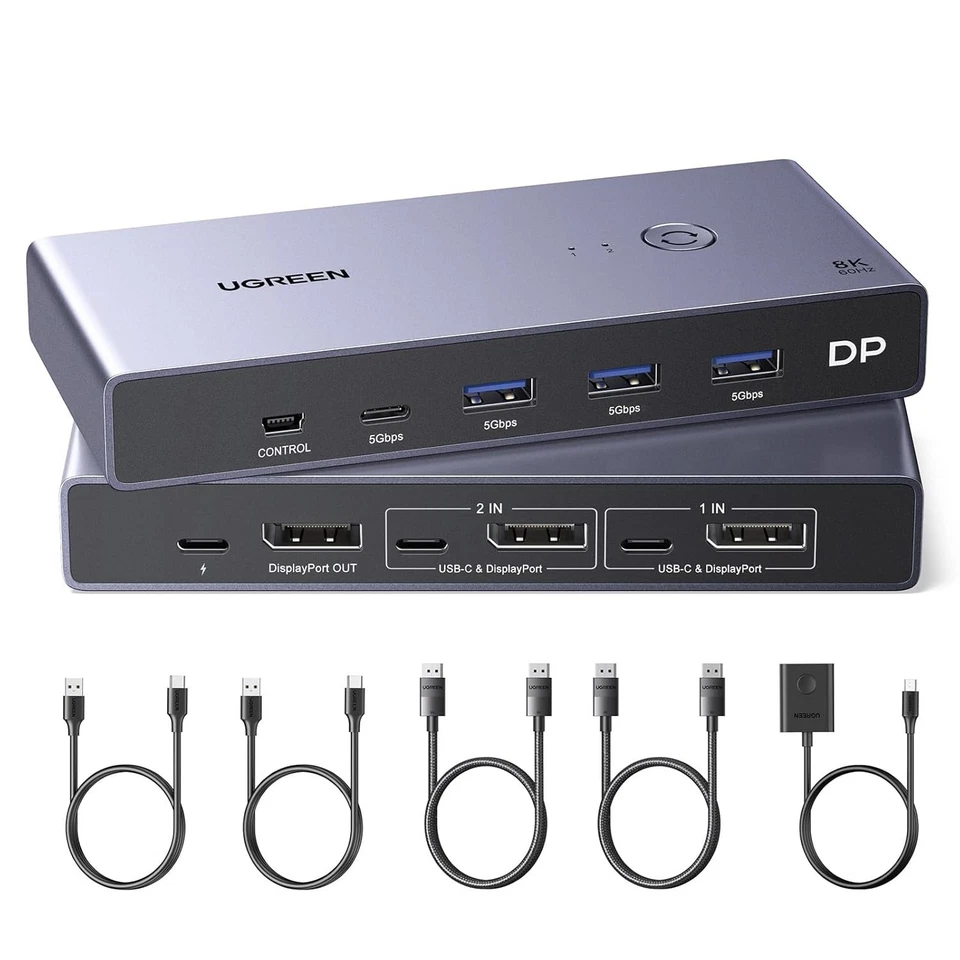 UGREEN 8K Displayport KVM Switch DP 1.4 with 4 USB 3.0 Ports (3 USB-A + 1 USB-C) - Image 2 of 4