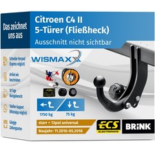 ANHÄNGERKUPPLUNG für Citroen C4 II 10-18 starr BRINK +13pol E-Satz ABE