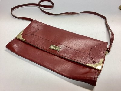 Vintage 70er Jahre Burgunder Leder Umschlag Klappe Schultergurt Tasche Le Sac d Or