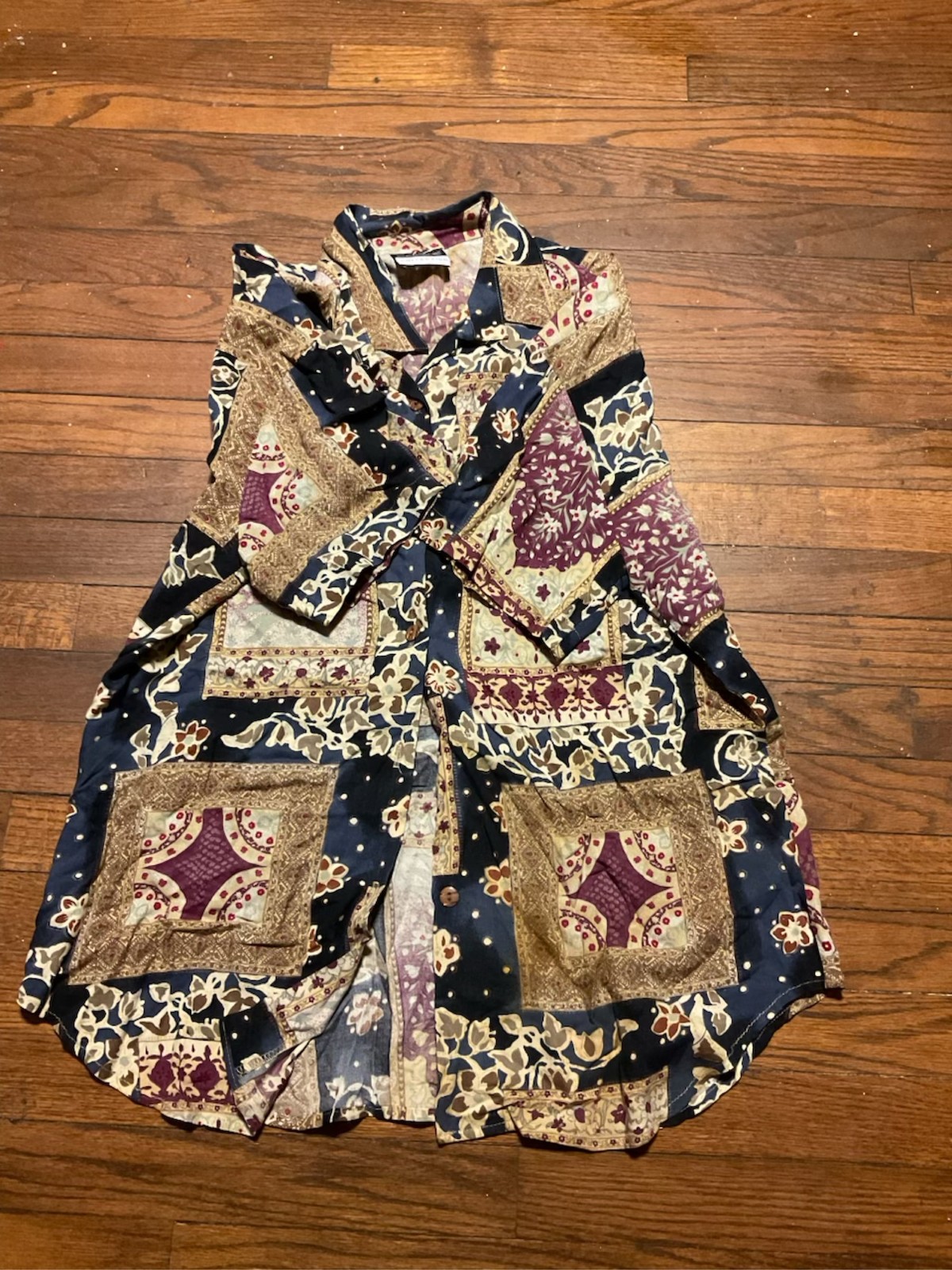 Abstract Boho Pattern Button Down Blouse Short Sl… - image 4