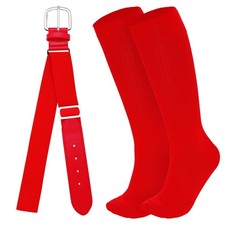 Youth Baseball Socks and Elastic Waist Belt Combo Set Red for Boys Girls