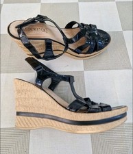 Lasocki Black Patent leather platform Wedge sandals size UK 7 Eu 40