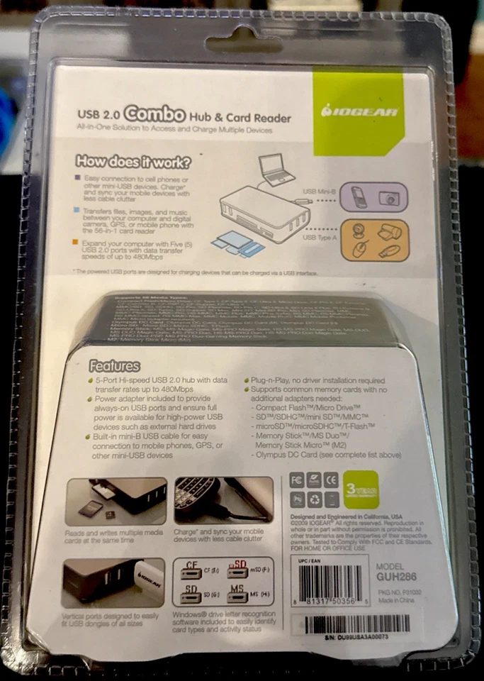 New IOGear High Capacity Support SDHC Micro SDHC 2.0 Combo Hub Card Reader A5 - Image 2 of 2