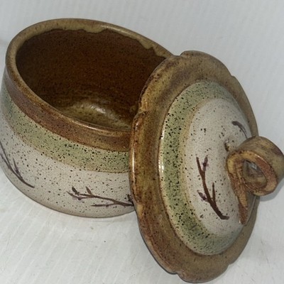 Studio Art Pottery Stoneware Lidded Jar Drip Glaze Loop Handle Vtg/120j