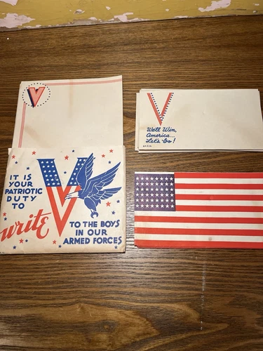 Vtg 1940,s WW2 Patriotic Military Home Front Army Navy USMC Mailing Envelope Set