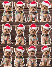 Christmas Yorkie Dog Die Cut Stickers Set Notebook Laptop WaterBottle