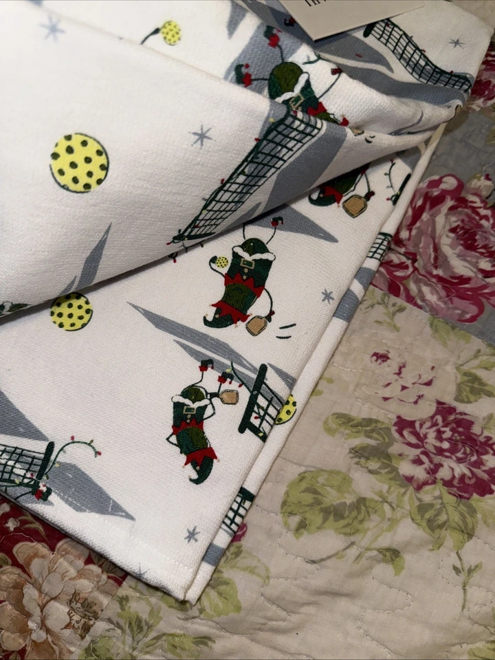 Nuevo Isaac Mizrahi Juego 2 Toallas de Cocina Navidad Pickleball Blanco Foto 3 de 3