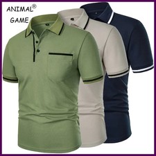 New Men's Short Sleeve Polo Shirts Solid Color Casual T-shirt Summer Trendy