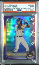 2022 BOWMAN CHROME BCP-88 1st HENDRY MENDEZ PURPLE REFRACTOR /250 PSA 9