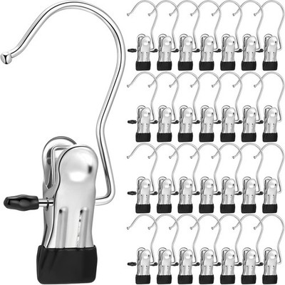 150 PCS Black Stainless Steel Boot Hangers Clips Laundry Hooks Portable Clip