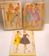 3 Vtg Patterns Rockabily 1950s Dress Simplici...