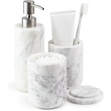 Marble Bathroom Accessories Set, Complete 3 Piece Set with Soap Dispenser