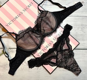 Victoria's Secret Dream Angels Unlined Balconette Bra Thong Set Black