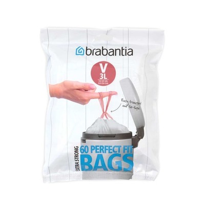 Brabantia Perfectfit Bags, Dispenser, V, 3L, 60ps, White, 3 L/Size V 60 Bags