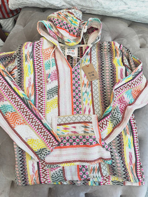 Surf Beach Hoodie Beach By Exist Colorful Boho Rug Style Baja Hopper Shirt Sz L