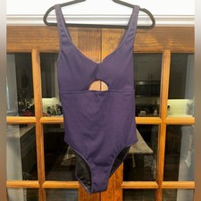 NWT Charmo Size Large Navy Ribbed Cutout Back One Piece Swimsuit