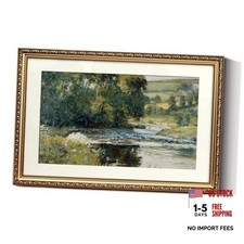 Vintage Gold Framed Large Wall Art, Nature Retro 24"L x 16"W Streamside