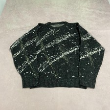 Vintage Abstract Knitted Jumper Patterned Grandad Knit Sweater Men's L