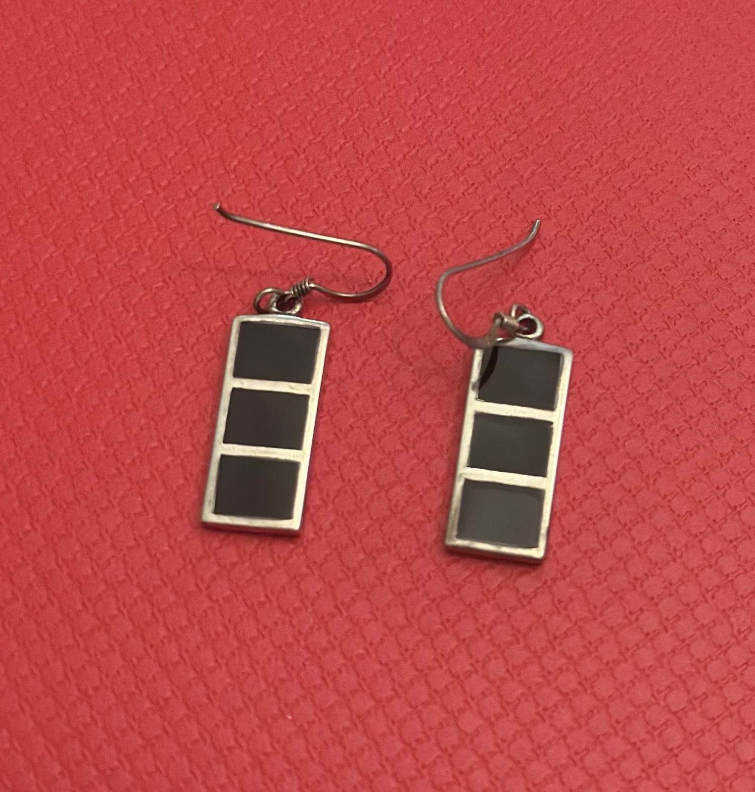 925 Sterling Silver Rectangular Black Dangle Earr… - image 1