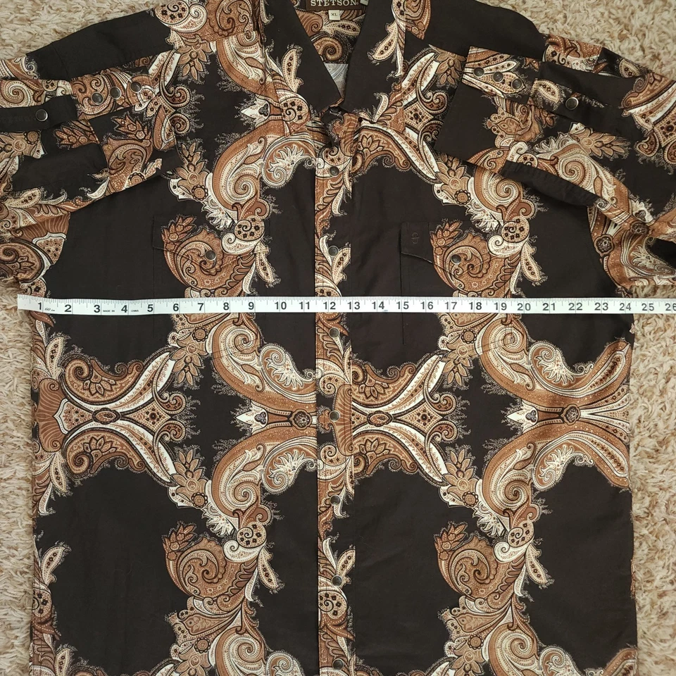 Stetson Western Mens XL Pearl Snap Button Up Long Sleeve Brown Shirt - Image 4 of 4