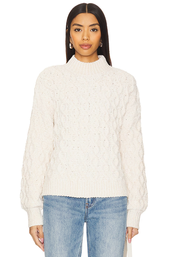 Sanctuary Cable Knit Mock Neck Pullover Sweater light almond size S NWT