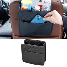 Tioollev Car Seat Back Organizer, PU Leather Vehicle Backseat Hanging Black