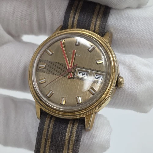 Vtg 1975 Timex Mercury Barcode Brown Dial 16860-02775 35mm Watch Mechanical Rare