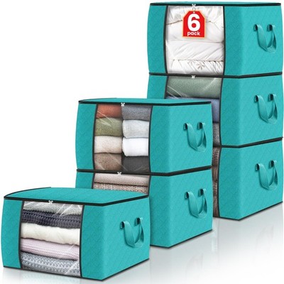 Storage Bags Clothes Blanket Foldable Closet Organizers Fabric Green 6 PCS