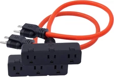 3-Outlet Power Extension Cord 2-Pack, 12AWG 2-Feet Extension Cord, 125V/15Amp 18