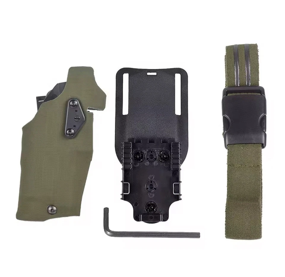 Safariland STYLE Right Hand Glock 17 Holster w/ QLS Fork Belt Mount& Leg Loop OD