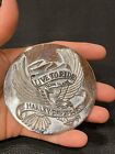 <!--F#f_0-->HARLEY DAVIDSON Chrome Gold Eagle LIVE TO RIDE Round Gas Cap Emblem 3.5
