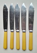 5 vintage fish knives chrome plated nickel silver faux bone handles 7¾in 19.7cm