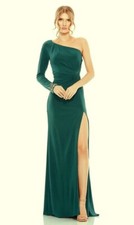 Ieena Mac Duggal Ocean Blue One-Shoulder Long Sleeve Side Slit Gown Size 12 398