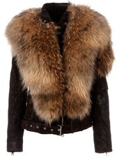  12475 NWT BALMAIN RACCOON FUR SUEDE BIKER JACKET Sz 40