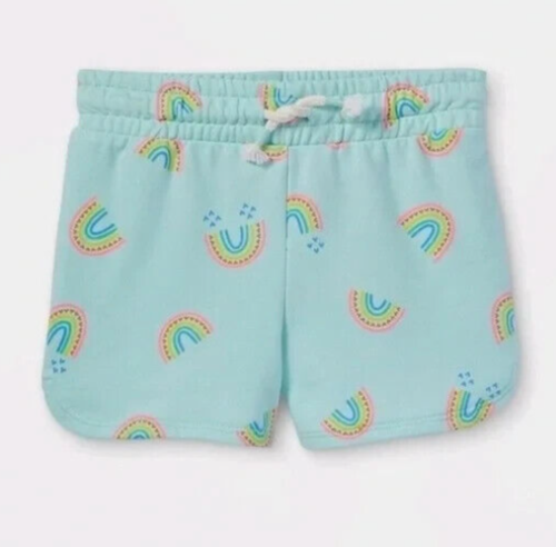 Cat & Jack Girl's Size XXL (18) Rainbow Shorts Mint Green Pull On Drawstring - Picture 1 of 7