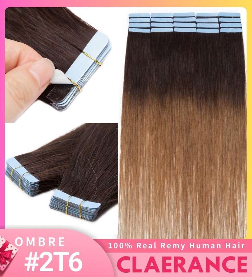 60PCS-150G Remy Human Hair Tape In Extensions 100% Real Thick Ombre ...